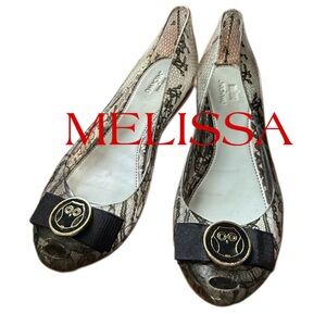 MELISSA JASON WU Peep-Toe Flats with Bow Accent